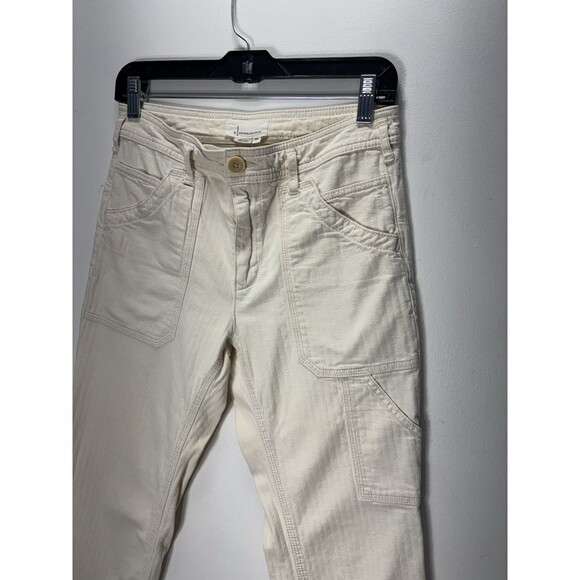 Anthropologie Women’s Carpenter Herringbone Cream Pants High Rise Sz Petite 27 - Picture 2 of 13
